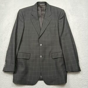 Paul Dione Mens Suit Jacket Blazer 40R Wool Gray Plaid Checkered Made in Canada